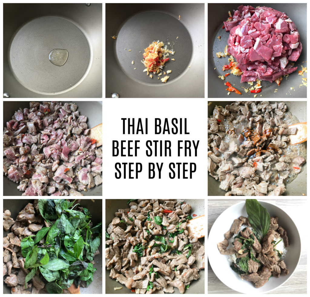 Thai Basil Beef Stir fry step by step. 
