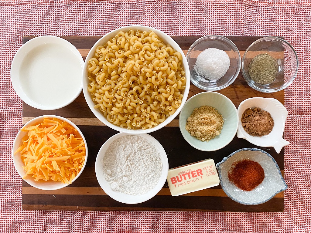 Mac and cheese ingredients. 