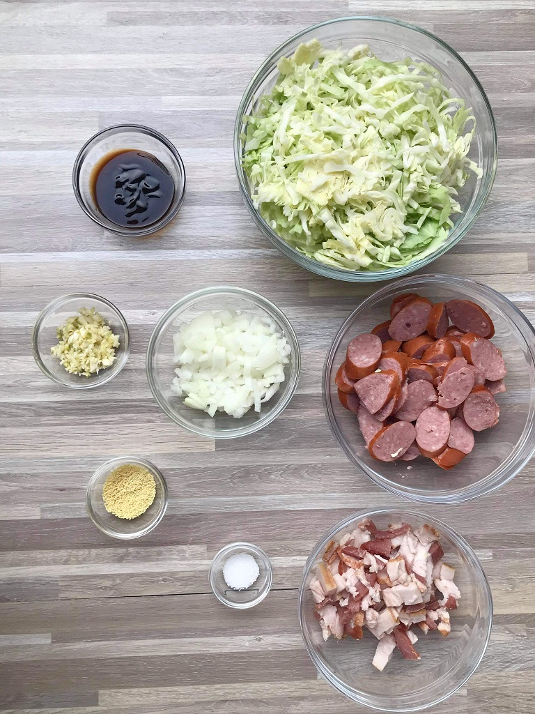 Ingredients for kielbasa sausage stir-fry 